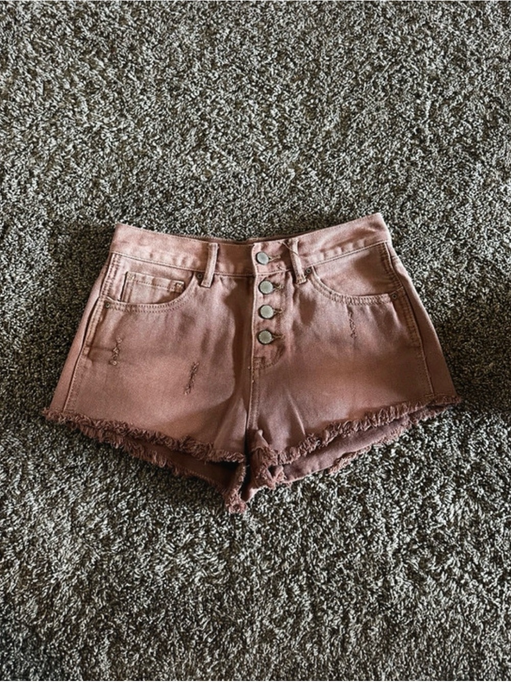 Bullhead Mauve/Pink High-Rise Button-Front Jean Shorts